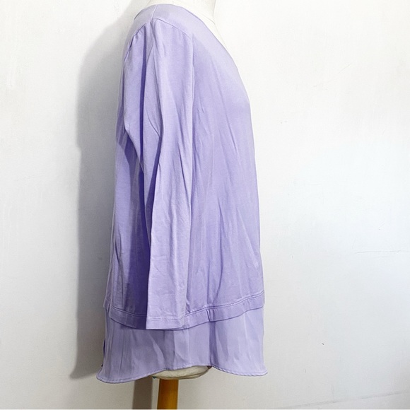 LANDS’ END NWT button up back oversize tee top cotton knit chiffon hem soft L - Picture 3 of 7